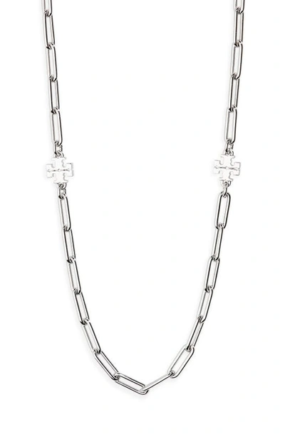 Shop Tory Burch Good Luck Chain Necklace In Tory Silver