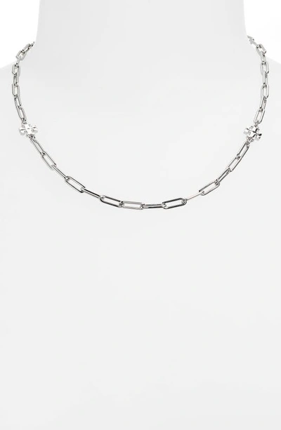 Shop Tory Burch Good Luck Chain Necklace In Tory Silver
