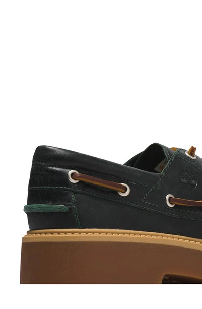 Shop Timberland Stone Street Platform Boat Shoe In Dk Green Full Grain