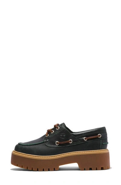 Shop Timberland Stone Street Platform Boat Shoe In Dk Green Full Grain