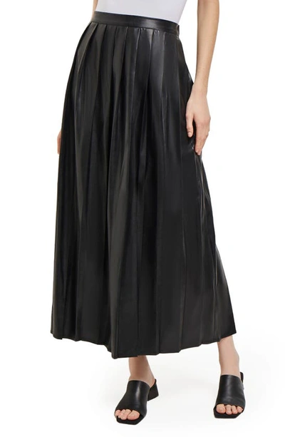 Shop Misook Pleated Faux Leather Midi A-line Skirt In Black