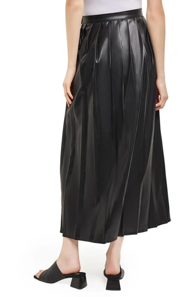 Shop Misook Pleated Faux Leather Midi A-line Skirt In Black