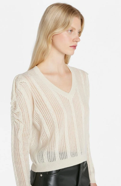Shop Frame Open Stitch Recycled Cashmere & Wool V-neck Sweater In Off White