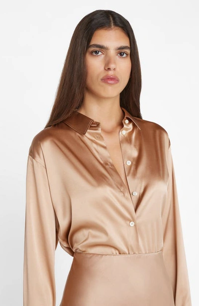 Shop Frame Stretch Silk Button-up Shirt In Blush