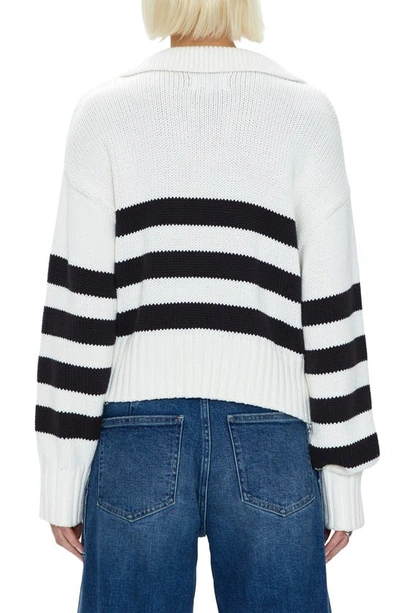 Shop Pistola Arlo Stripe Cotton Polo Sweater In Midnight Cream Stripe
