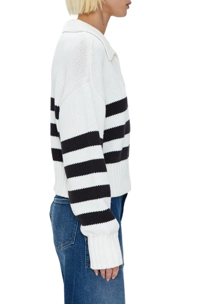 Shop Pistola Arlo Stripe Cotton Polo Sweater In Midnight Cream Stripe