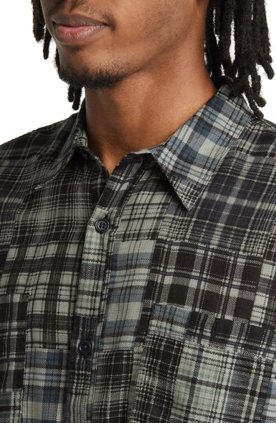 Shop Officine Generale Ahmad Patchwork Plaid Button-up Shirt In Black/ Stone/ Green