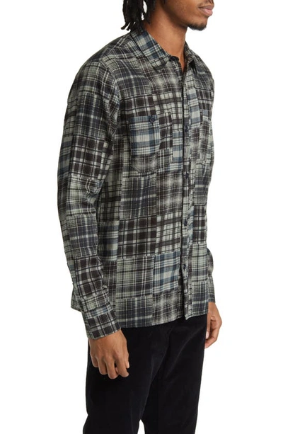 Shop Officine Generale Ahmad Patchwork Plaid Button-up Shirt In Black/ Stone/ Green