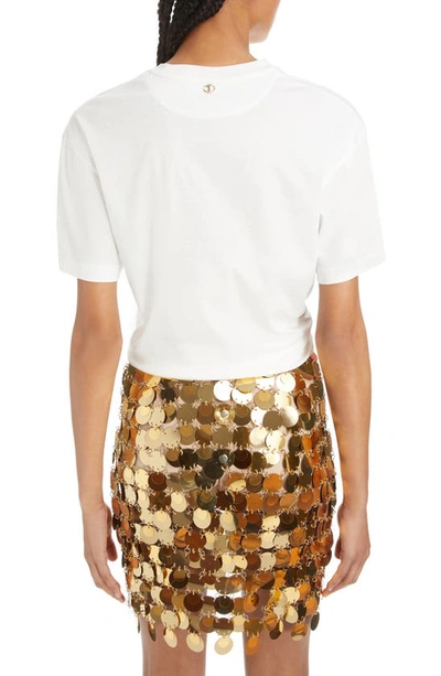 Rabanne White Crewneck Top With Short Sleeves And Ruched Cut-out On The Front In Cotton Woman In Off White