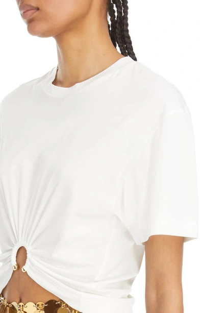 Rabanne White Crewneck Top With Short Sleeves And Ruched Cut-out On The Front In Cotton Woman In Off White