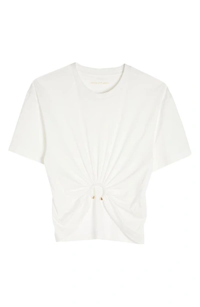 Rabanne White Crewneck Top With Short Sleeves And Ruched Cut-out On The Front In Cotton Woman In Off White
