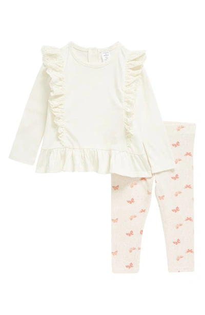 Shop Nordstrom Ruffle Sweatshirt & Leggings Set In Ivory Pristine- Pink Butterfly