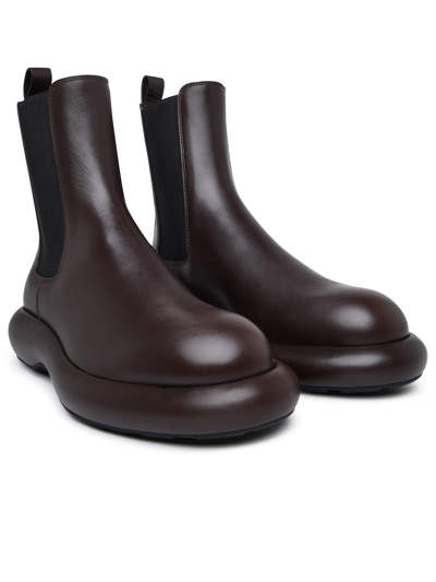 Shop Jil Sander Man  Brown Leather Ankle Boots
