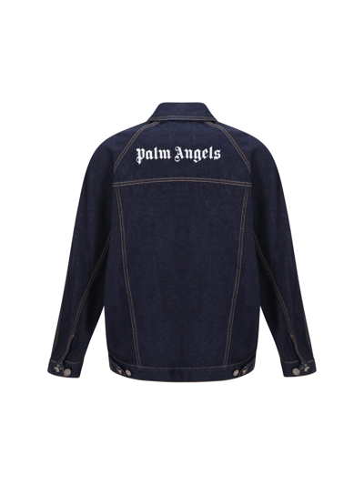 Shop Palm Angels Denim Jacket In Navy Blue