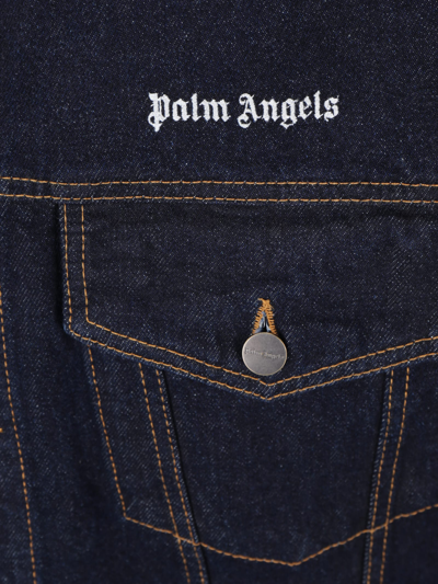 Shop Palm Angels Denim Jacket In Navy Blue