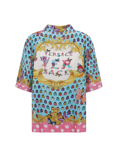 Shop Versace Butterflies Shirt In Rosa+azzurro+avorio