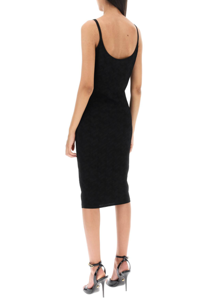 Shop Versace Monogram Knit Mini Dress In Black (black)