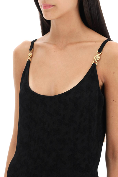 Shop Versace Monogram Knit Mini Dress In Black (black)