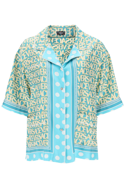 Shop Versace Allover Polka Dot Short-sleeved Shirt In Turquoise Light Blue (light Blue)