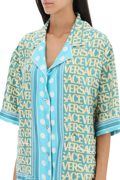 Shop Versace Allover Polka Dot Short-sleeved Shirt In Turquoise Light Blue (light Blue)