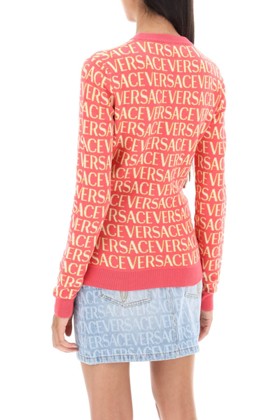 Shop Versace Allover Crew-neck Sweater In Fuxia Pink (fuchsia)
