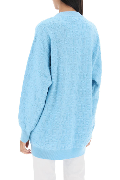 Shop Versace La Vacanza Monogram Maxi Cardigan In Azur (light Blue)