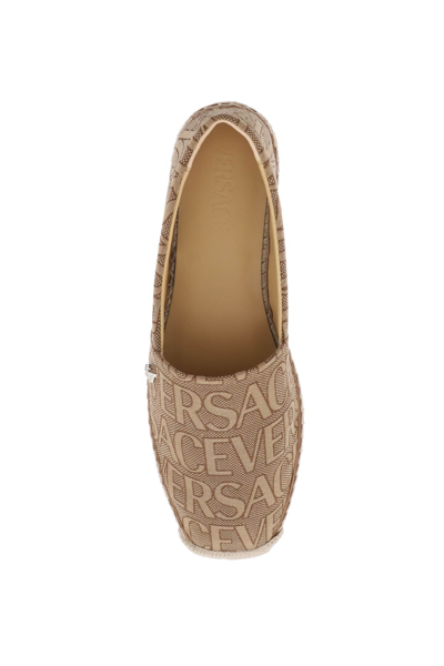 Shop Versace Allover Espadrilles In Beige Brown (beige)