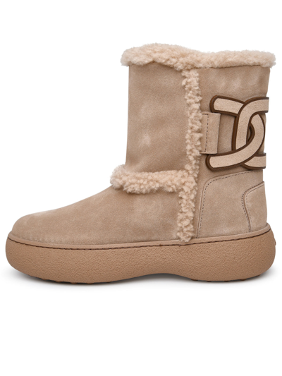 Shop Tod's Beige Suede Ankle Boots Woman In Cream