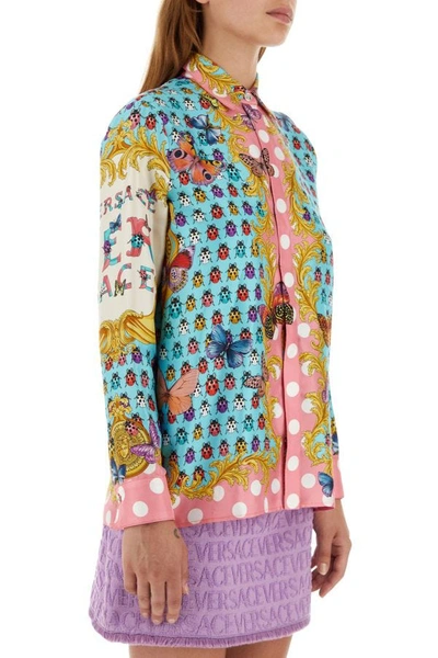 Shop Versace Woman Printed Satin Shirt In Multicolor