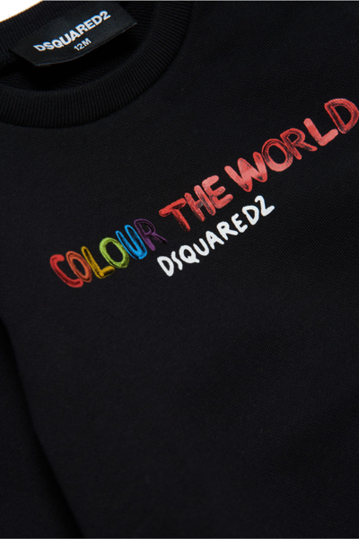 Shop Dsquared2 D2s759b Sweat-shirt Dsquared Cotton Crew-neck Sweatshirt With Colour The World Lettering In Black