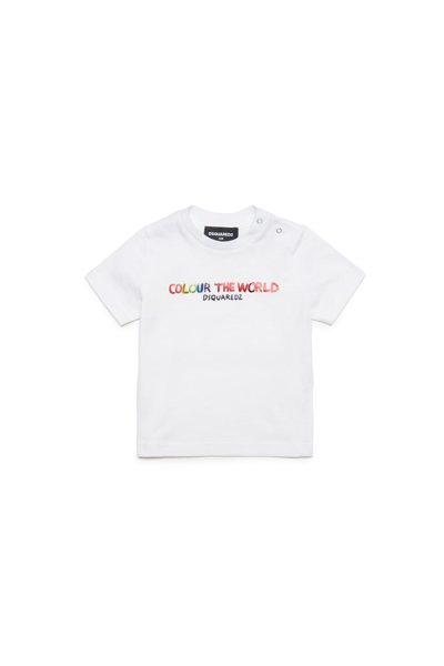 Shop Dsquared2 D2t996b T-shirt Dsquared Crew-neck Jersey T-shirt With Colour The World Lettering In White