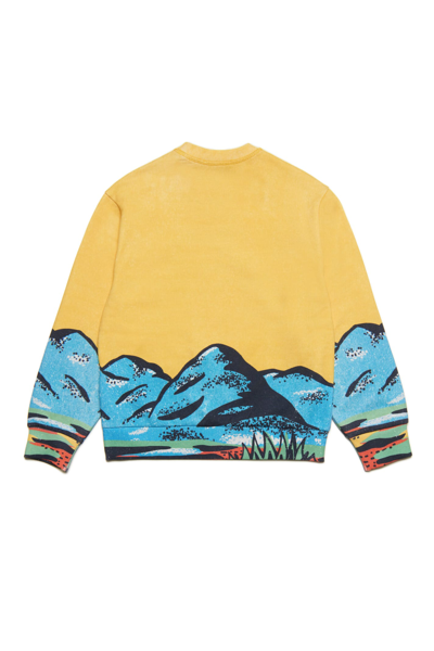 Shop Dsquared2 D2s764u Sweat-shirt Dsquared Cotton Crew-neck Sweatshirt With Volcano Graphics In Lemon Chrome