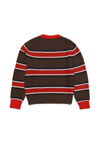 Shop Dsquared2 D2k153u Knitwear Dsquared Striped Wool-blend Crew-neck Sweater With Logo In Slate Black