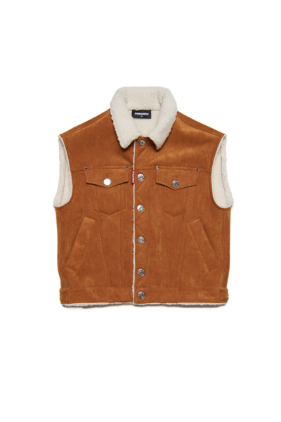 Shop Dsquared2 D2j429u Jacket Dsquared Synthetic Sheepskin Vest In Buckthorn Brown