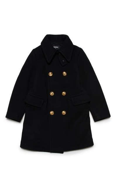 Shop Dsquared2 D2j424m Jacket Dsquared Double-breasted Cloth Coat With Metal Buttons In Black