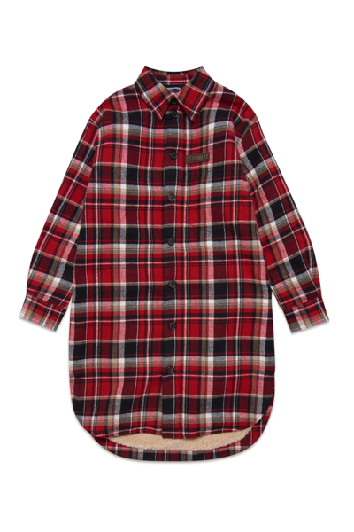 Shop Dsquared2 D2j418f Over Jacket Dsquared Checkered Flannel Maxi Shirt Jacket In Rubin Red