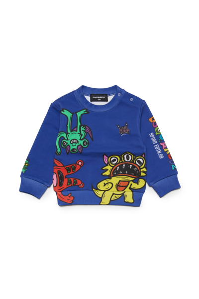 Shop Dsquared2 D2s742b Sweat-shirt Dsquared Cotton Crew-neck Sweatshirt With Little Monsters Print In Surf The Web