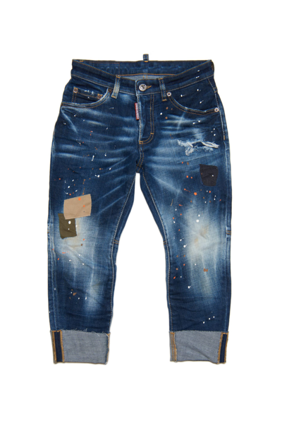 Shop Dsquared2 D2p384m Sailor Jean Trousers Dsquared Shaded Dark Blue Sailor Straight Jeans With Patches And Spots In Blue Denim