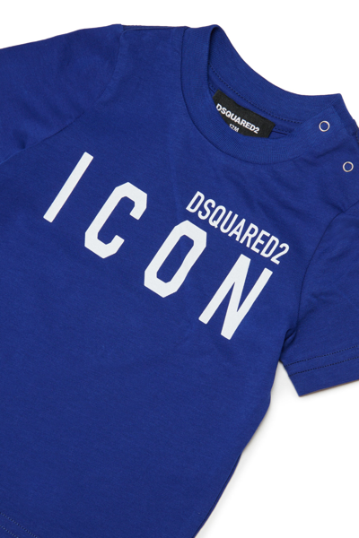 Shop Dsquared2 D2t730b-icon T-shirt Dsquared Icon Logo Crew-neck Jersey T-shirt In Blue