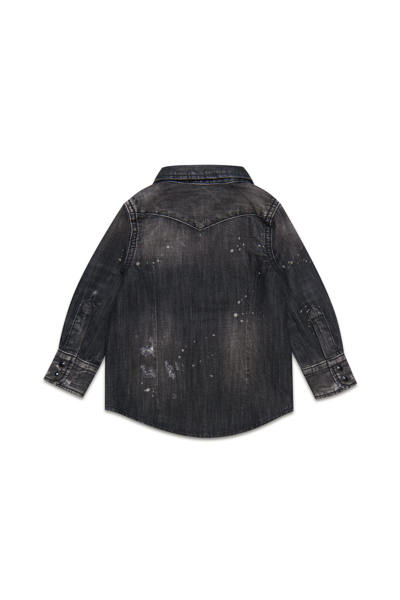 Shop Dsquared2 D2c112b Shirt Dsquared Black Shaded Denim Shirt With Tears And Stains In Denim Black