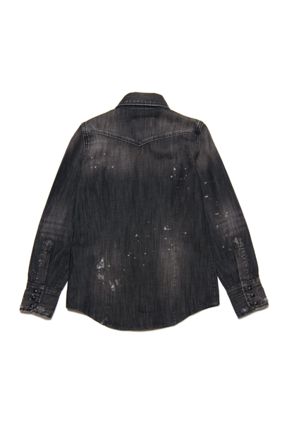 Shop Dsquared2 D2c24avm Shirt Dsquared Black Shaded Denim Shirt With Tears And Stains In Denim Black