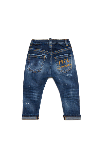 Shop Dsquared2 D2p76ab Trousers Dsquared Medium Blue Shaded Jeans With Breaks And Patches In Blue Denim