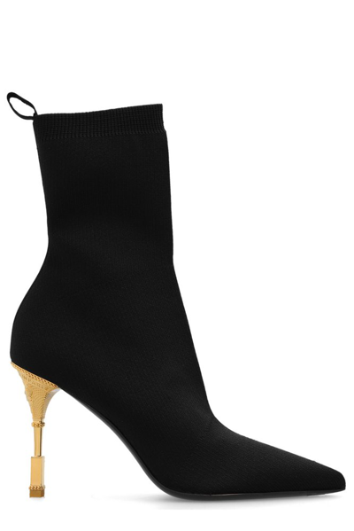Shop Balmain Moneta Knit Ankle Boots In Black