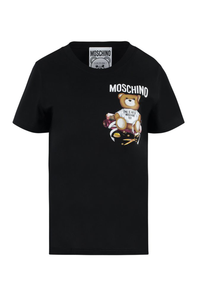 Shop Moschino Teddy Bear Logo Printed Crewneck T In Black