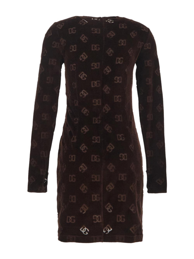 Shop Dolce & Gabbana Flocked Jersey Mini Dress In Brown