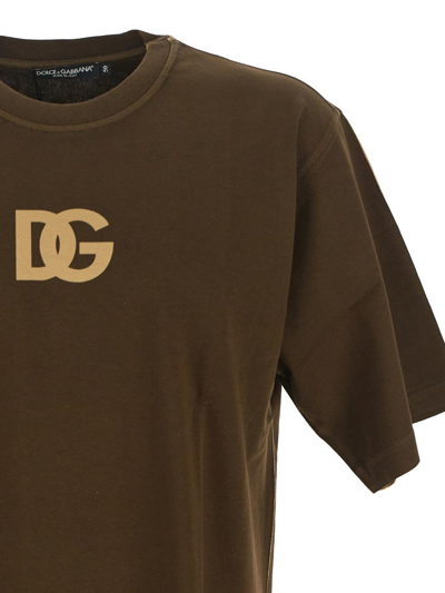 Shop Dolce & Gabbana Logo Print Cotton T-shirt In Brown