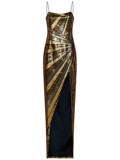 Shop Balmain Sequin Embroidered Long Dress In Gold