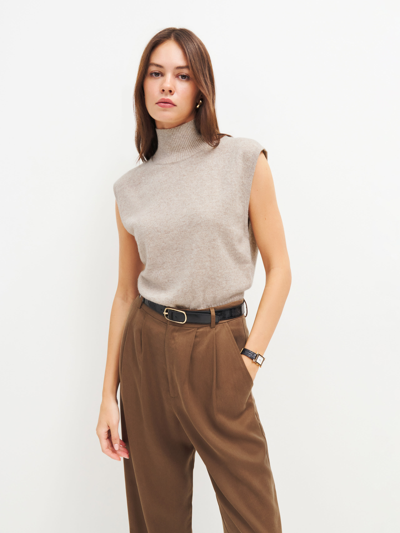 Shop Reformation Arco Cashmere Sleeveless Turtleneck Sweater In Barley