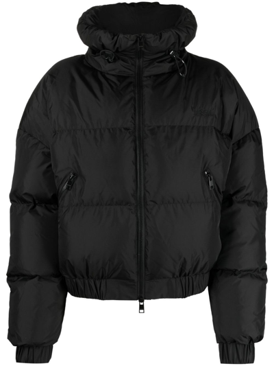 Shop Msgm Ripstop Cropped Down Jacket In Black