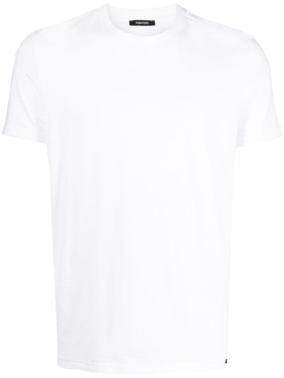 Tom Ford Placed Rib Slim-fit Lyocell And Cotton-blend T-shirt In White